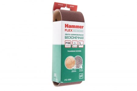 Лента шлифовальная HAMMER FLEX Р100 75x 457 мм упаковка 3 шт